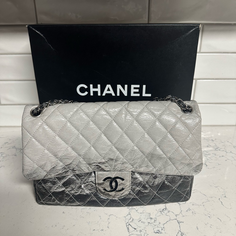 Vintage Chanel Gray and Black Ombré Quilted Women's Bag